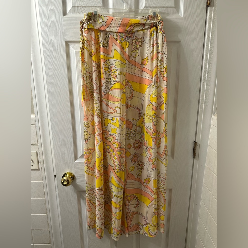 ModCloth Peaches and Queen Paisley Chiffon Tie Waist Flare Pants